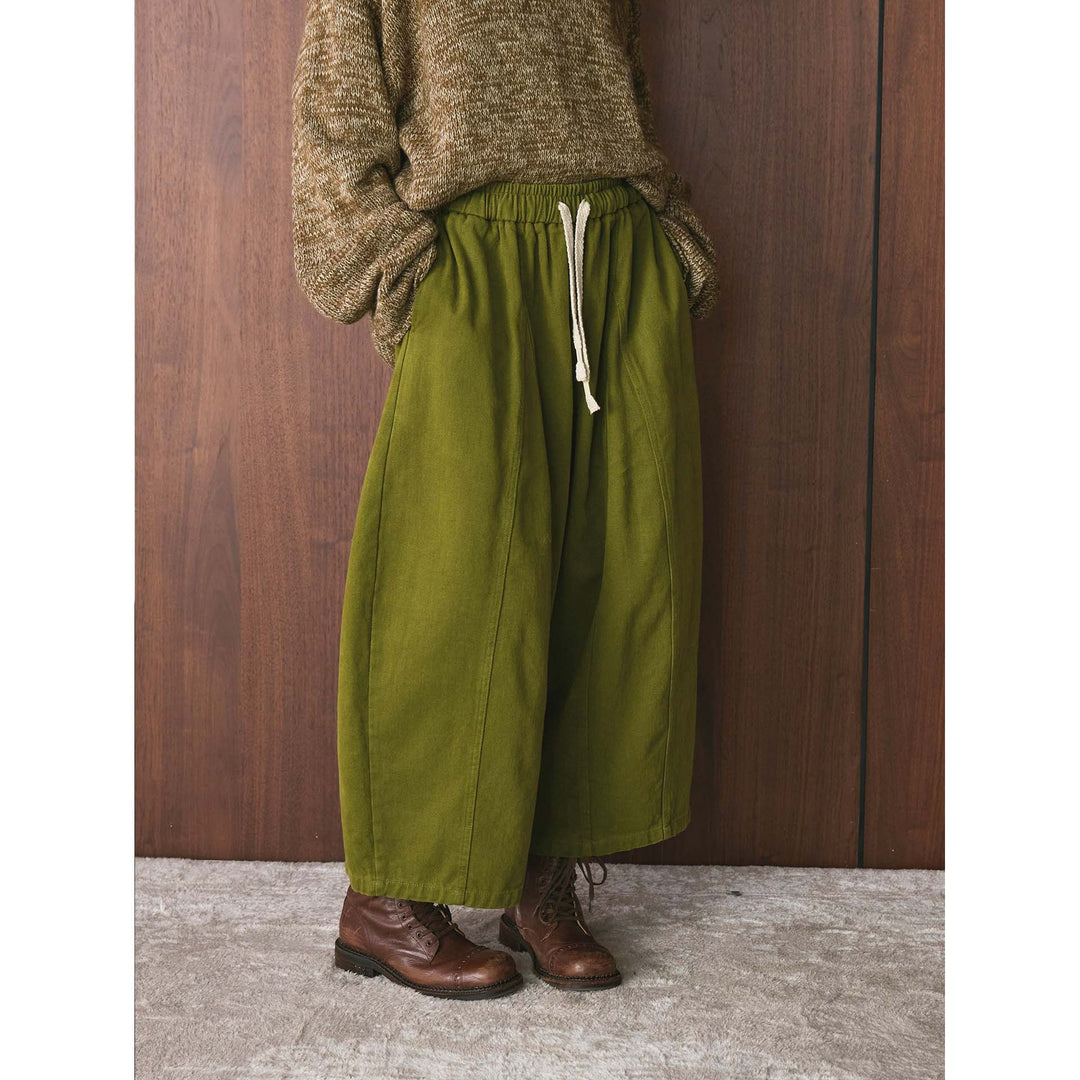 Damen Weite High‑Waist Canvas‑Culotte mit Kordelbund und Ziernähten Echoarchiv