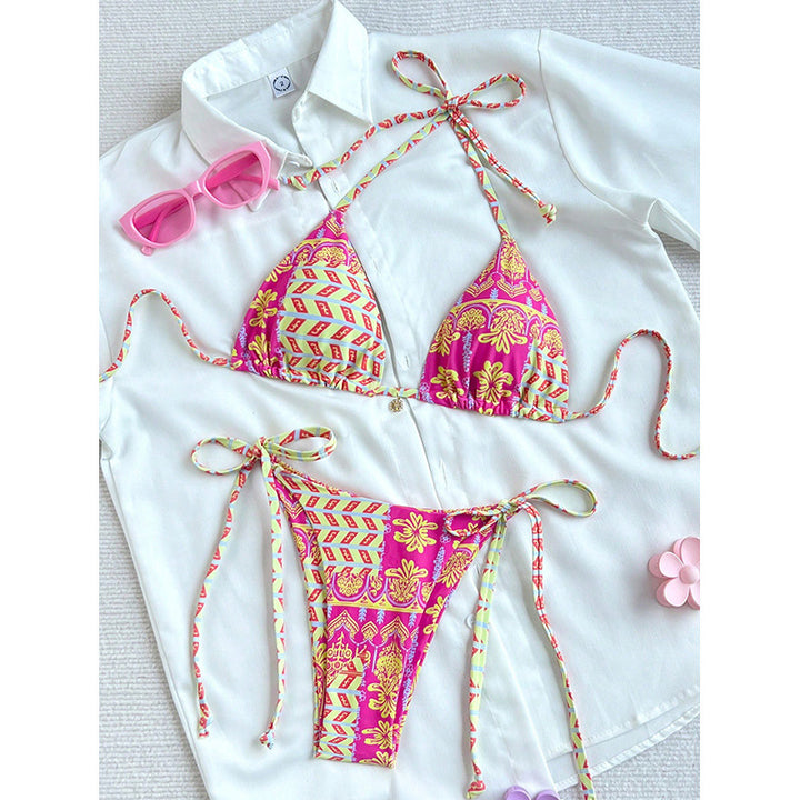 Damen Triangel-Bikini mit verstellbaren Bindebändern und raffinierten Mustern Echo Archiv