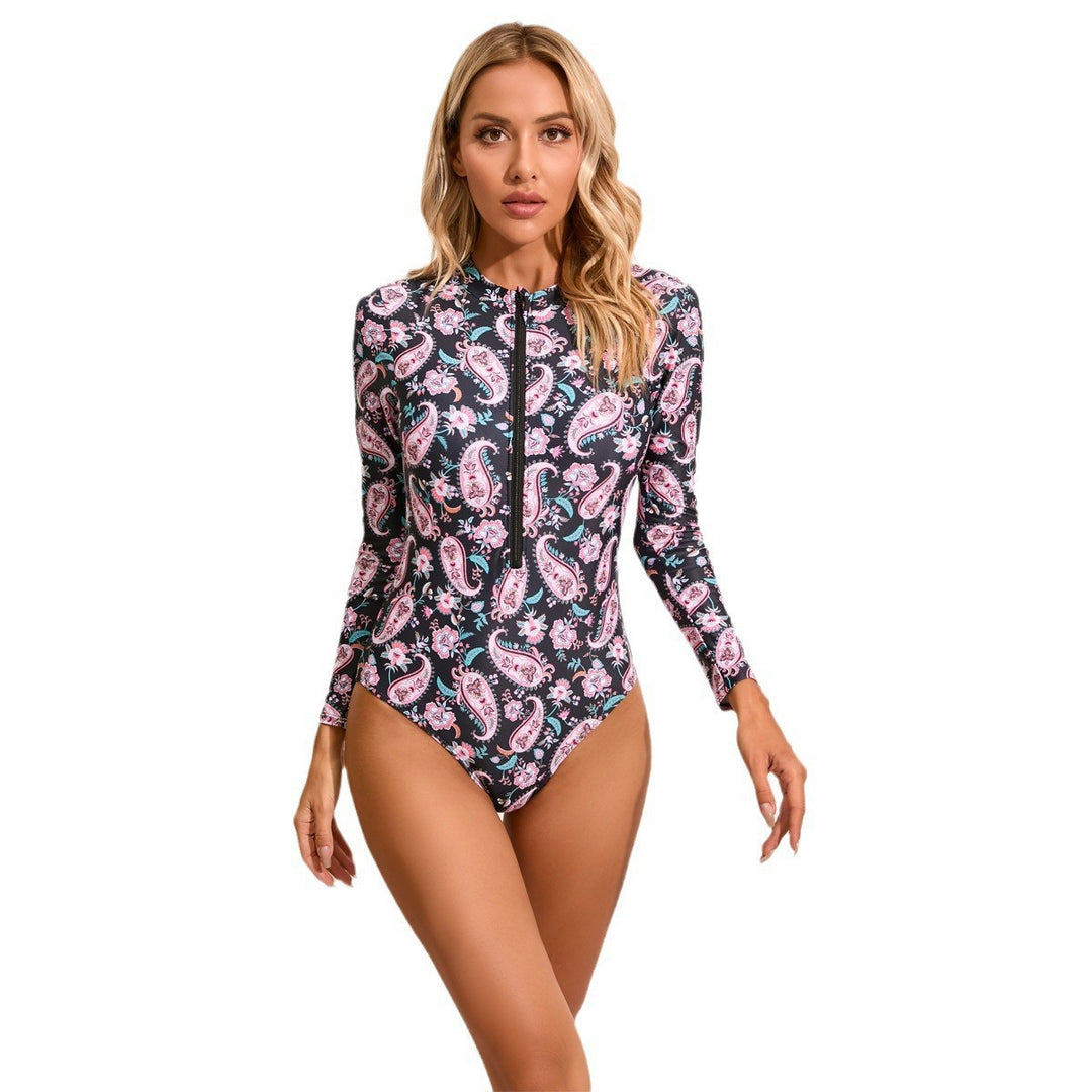 Damen Hochgeschlossener Einteiler Badeanzug mit zip und floralem Muster Echo Archiv