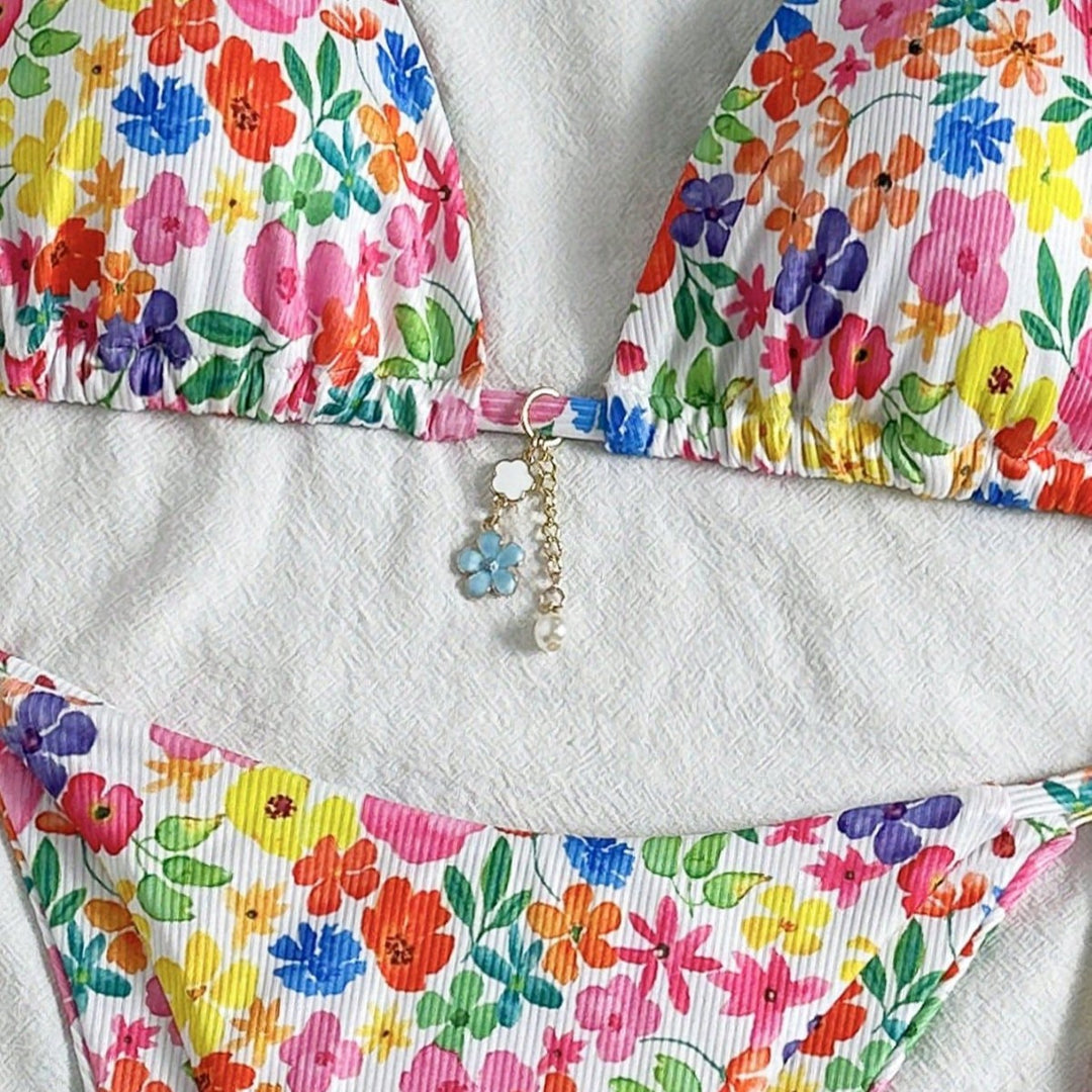 Damen Triangel-Bikini mit buntem Blumendesign Echo Archiv
