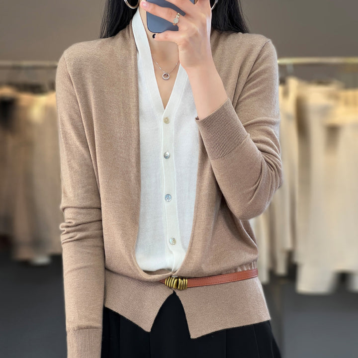 Damen Leichter Offener Feinstrick-Cardigan mit asymmetrischer Zipfelkante und taillierter Silhouette Echoarchiv