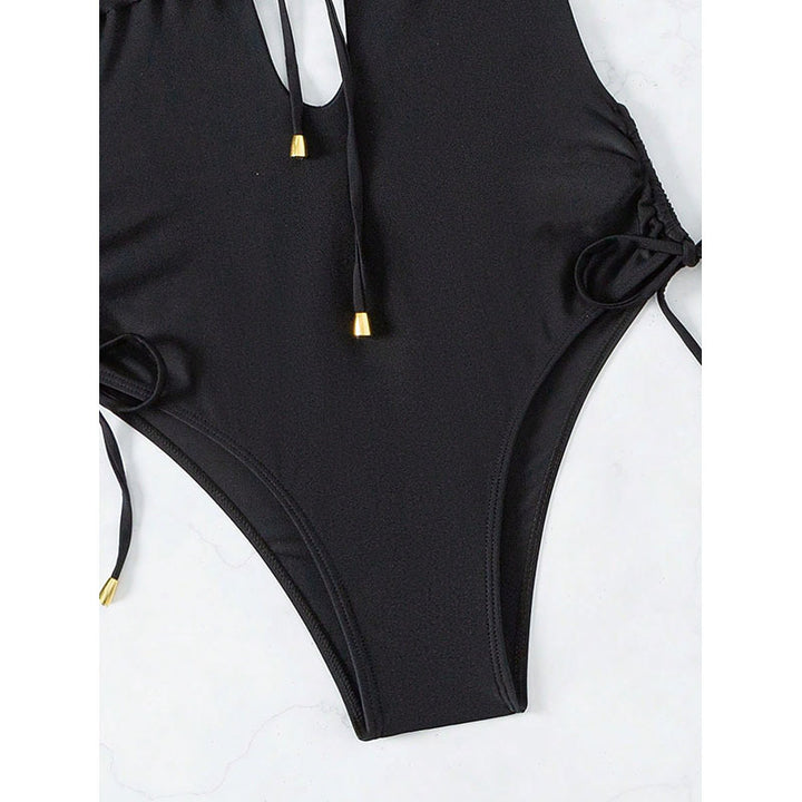 Damen Einteiler Badeanzug mit tiefem V-Ausschnitt und schnürbarem Detail Echo Archiv
