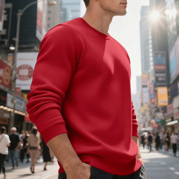 Herren lässiger Rundhals-Sweatshirt aus hochwertigem Baumwollmix mit strukturiertem Material Echoarchiv