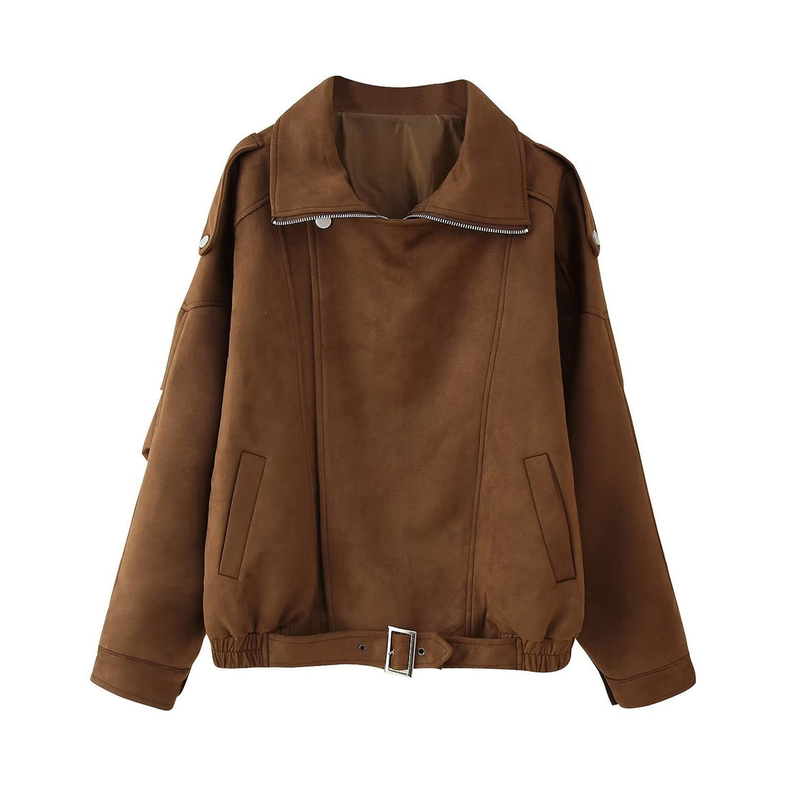 Damen Kurzjacke im Biker-Blouson-Stil mit Gürtel und asymmetrischer Klappe Echo Archiv