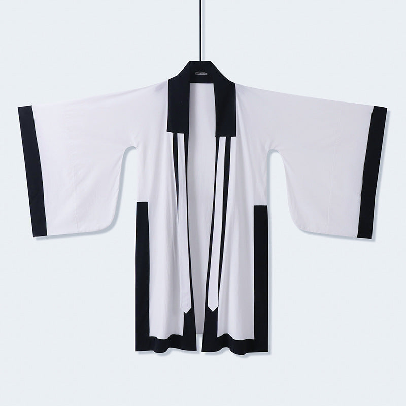 Unisex Oversize Kimono-Cardigan mit Kontrastblende, Bindeband und aufgesetzten Taschen Echoarchiv