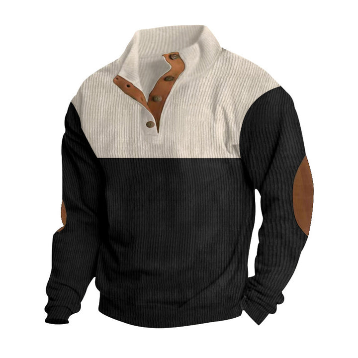 Herren nan rustikaler gerippter Pullover mit Henley-Kragen und lederartigen Ellbogenbesätzen Echo Archiv