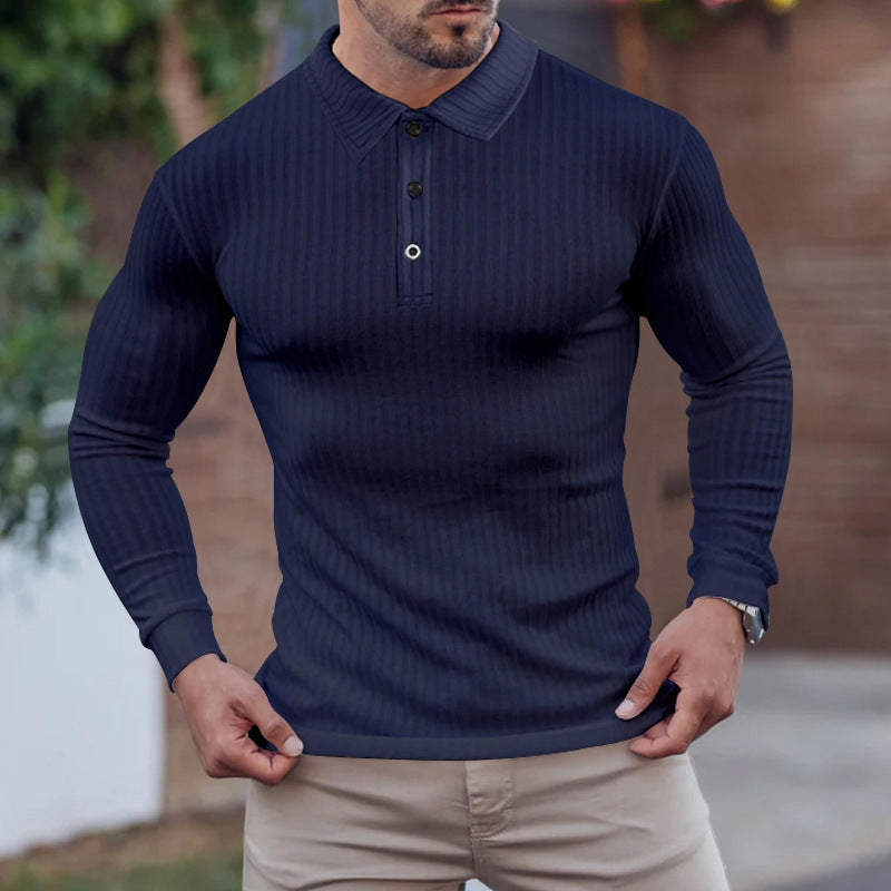 Herren Langarm-Polo mit feiner Rippstruktur Echoarchiv