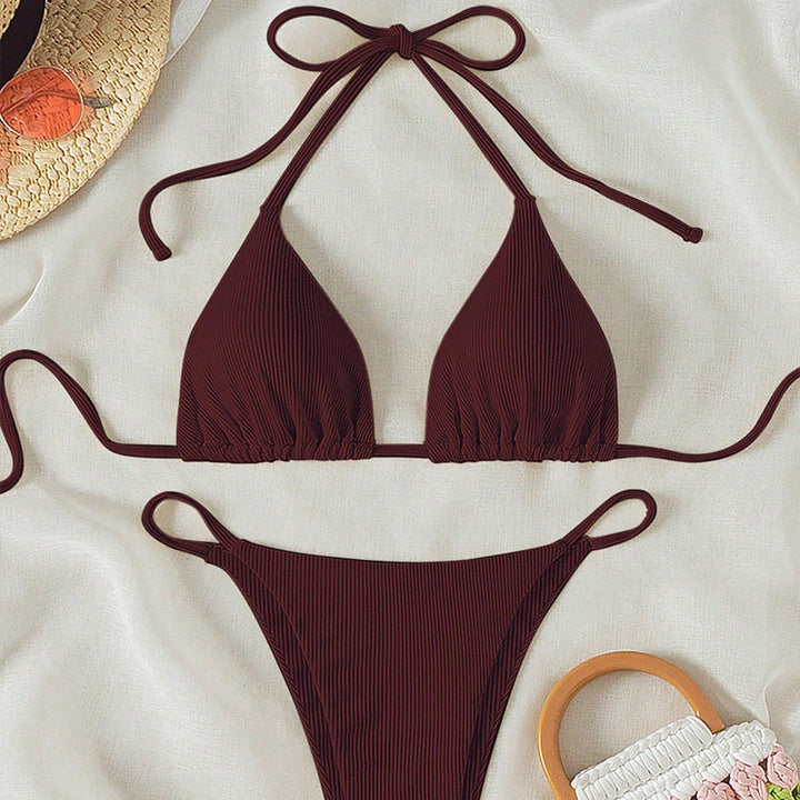Damen Triangel-Bikini mit verstellbaren Bändern und rippierter Textur Echoarchiv