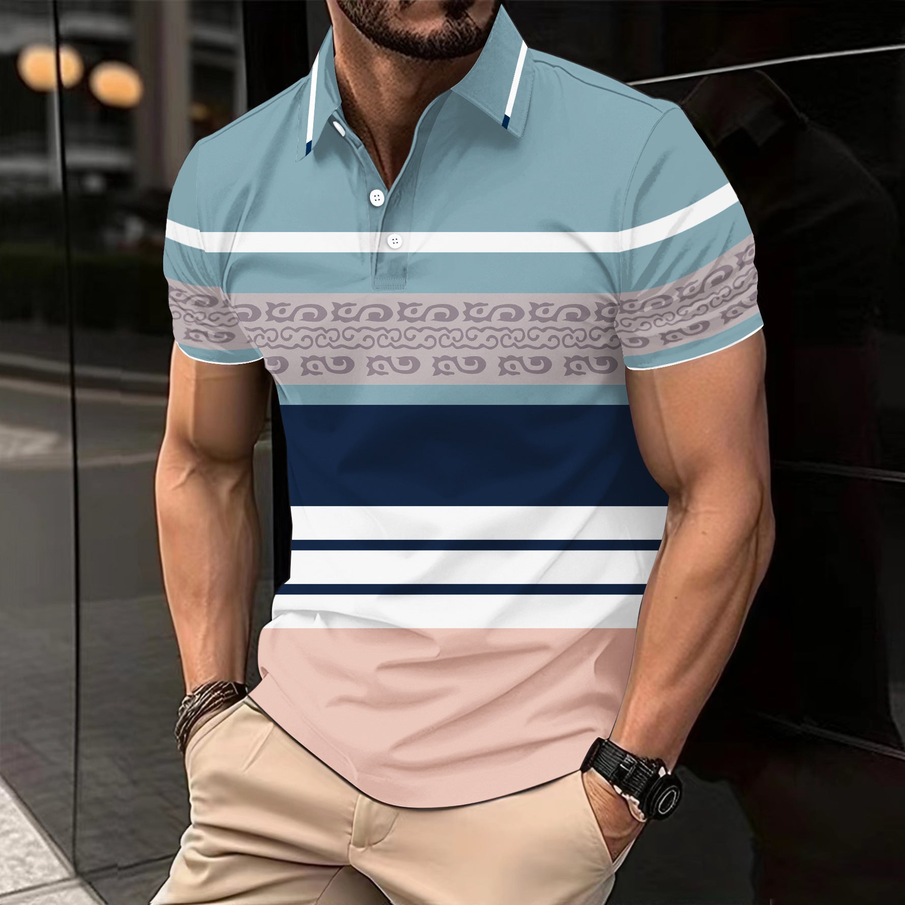 Herren Polohemd mit modernem Streifendessin Echoarchiv
