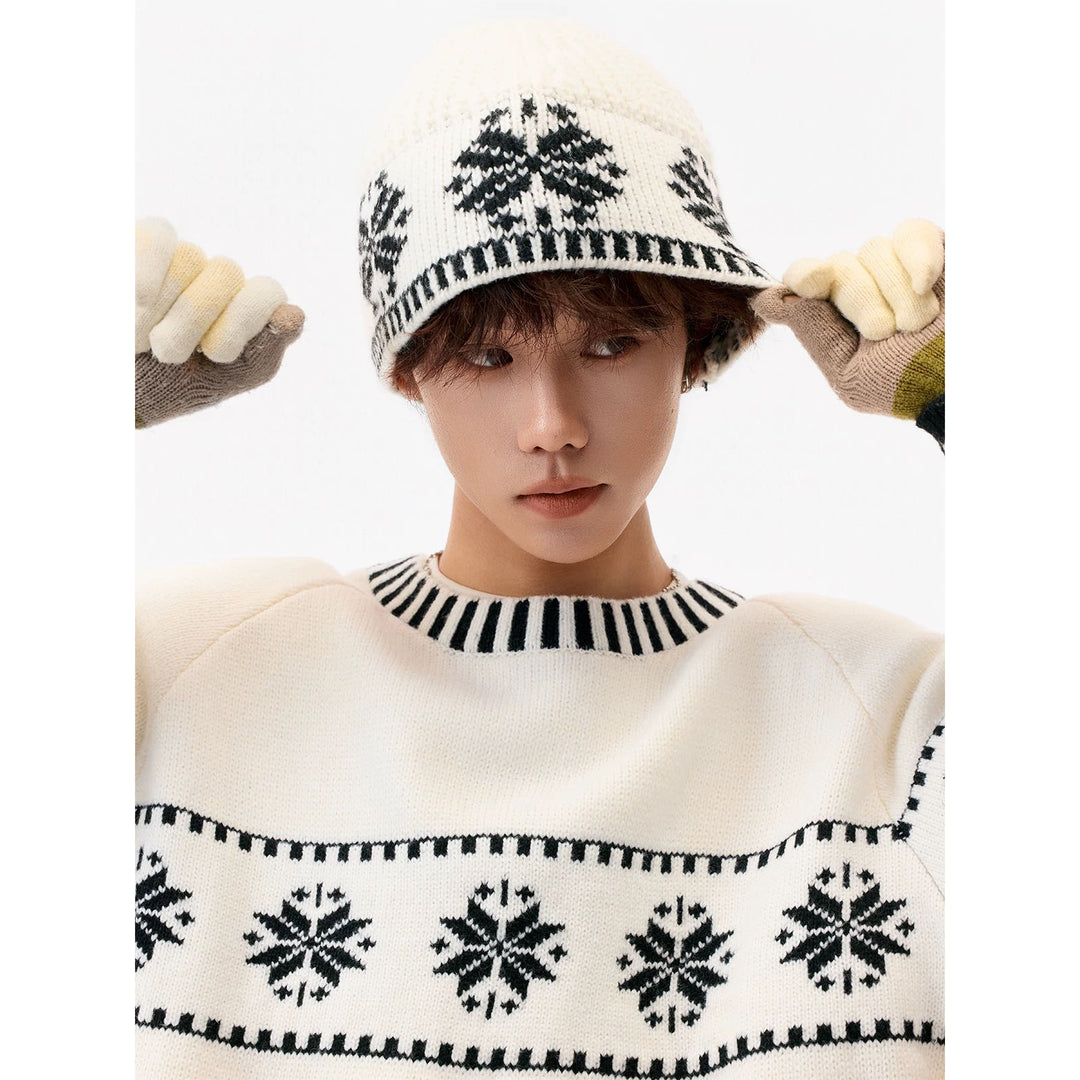 Damen Gemütlicher Grobstrickpullover mit Wintermotiv Echoarchiv