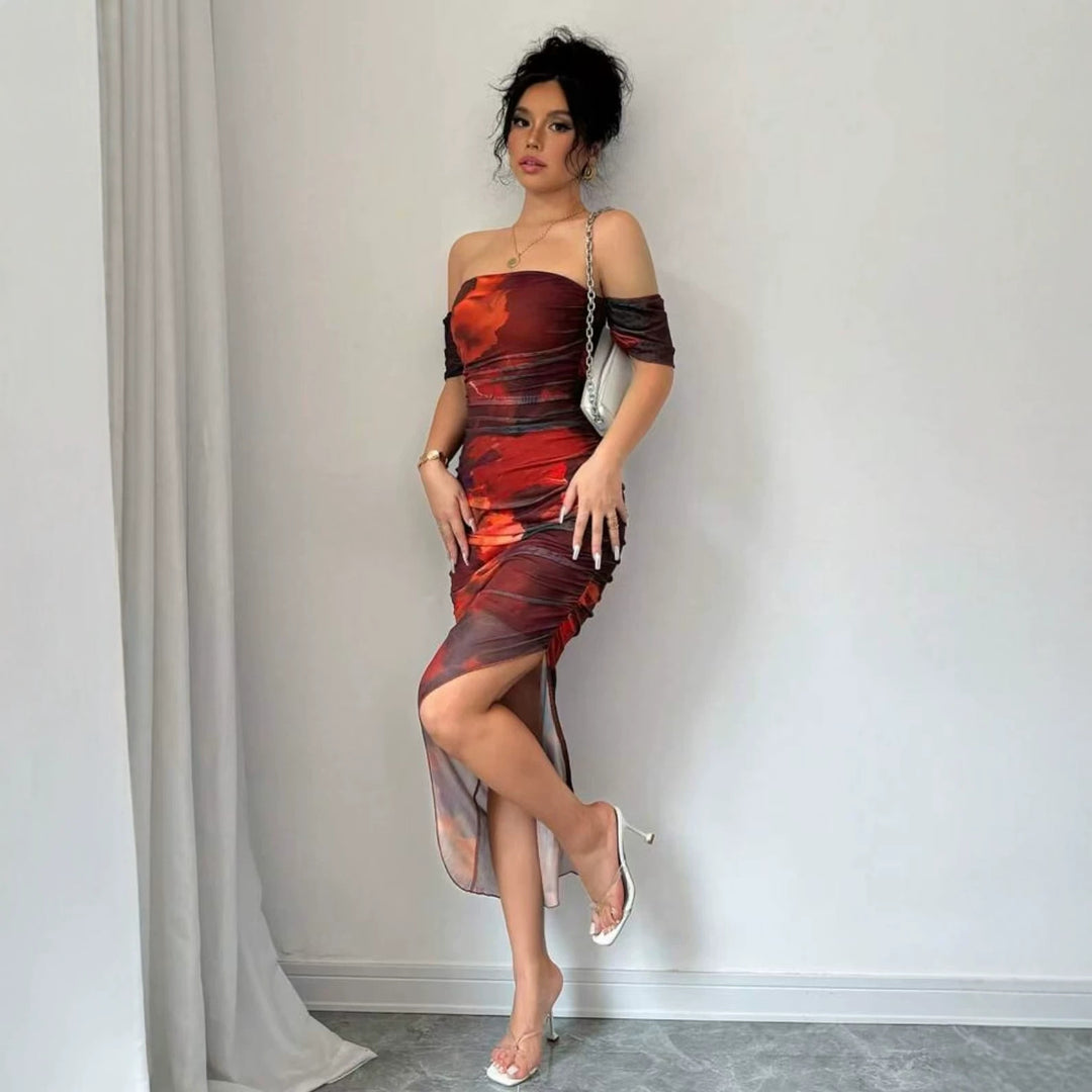 Damen elegantes Off-Shoulder Kleid mit raffinierten Rüschen Echo Archiv