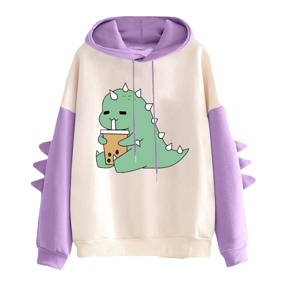 Damen Kapuzenpullover mit niedlichem Dinosaurier-Print und dreidimensionalen Ärmeldetails – Auréline