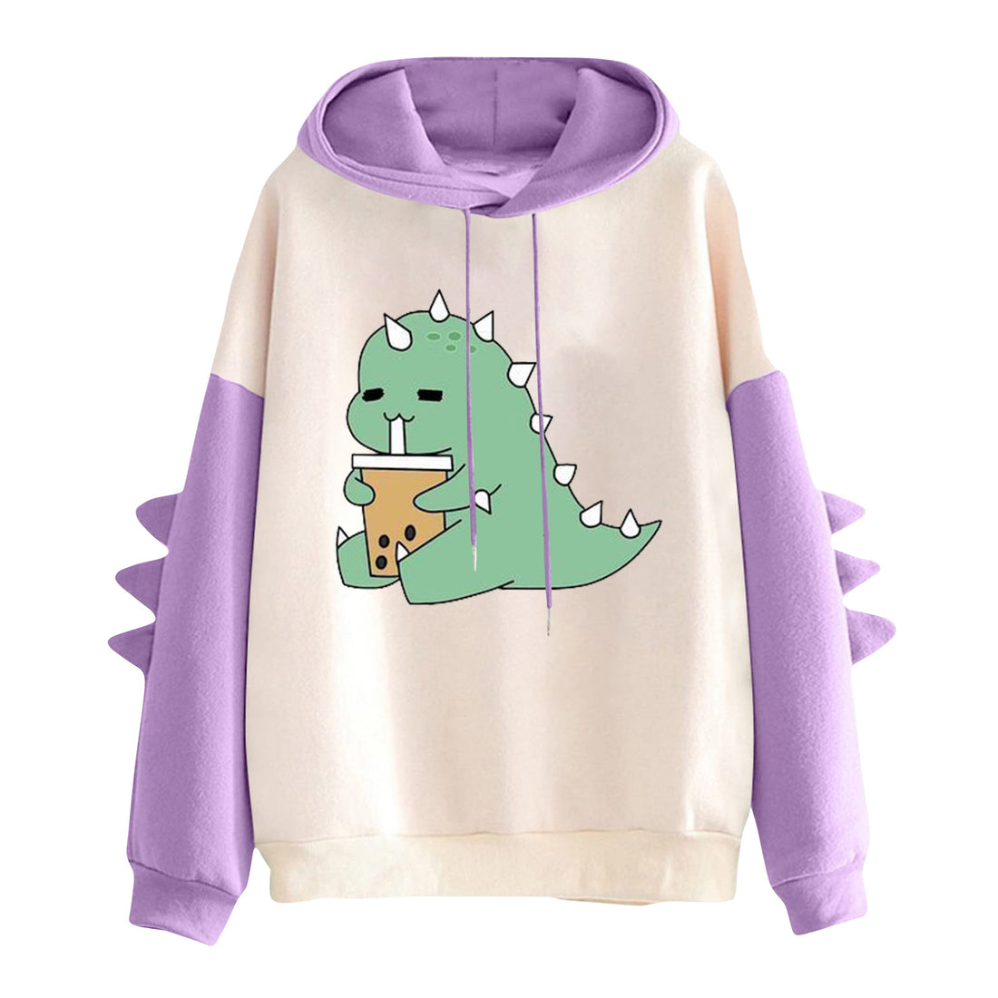 Damen Kapuzenpullover mit niedlichem Dinosaurier-Print und dreidimensionalen Ärmeldetails – Auréline