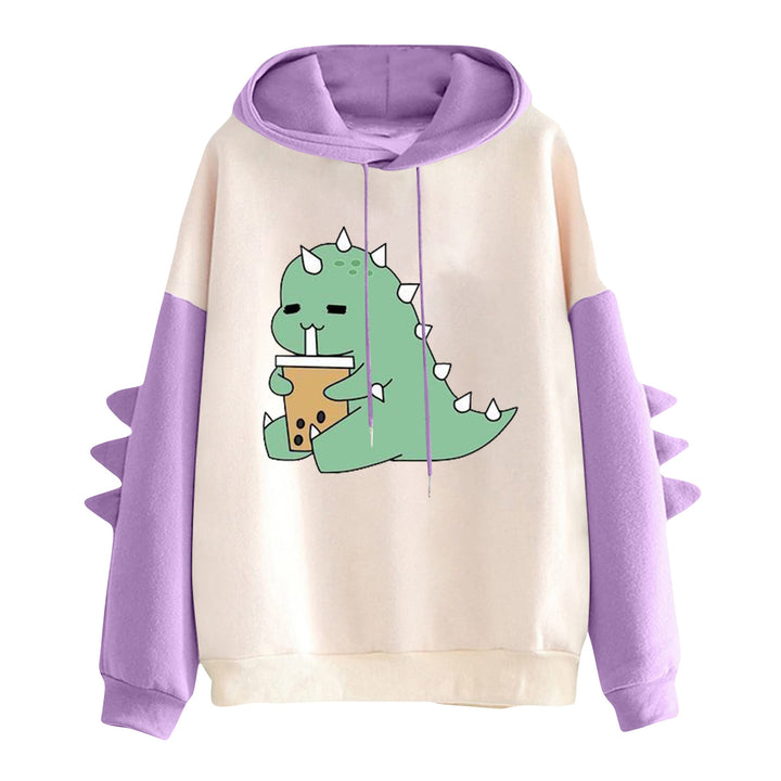 Damen Kapuzenpullover mit niedlichem Dinosaurier-Print und dreidimensionalen Ärmeldetails – Auréline