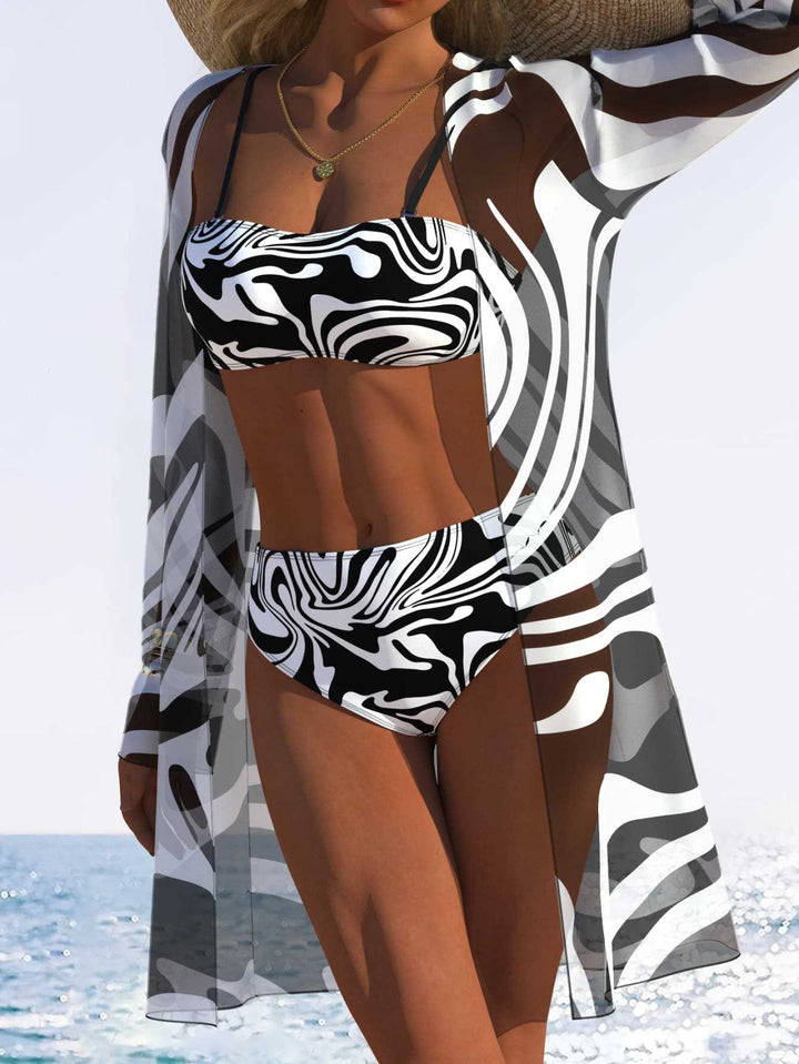 Damen Bikini-Set mit schickem Zebra-Muster und transparentem Überwurf Echo Archiv