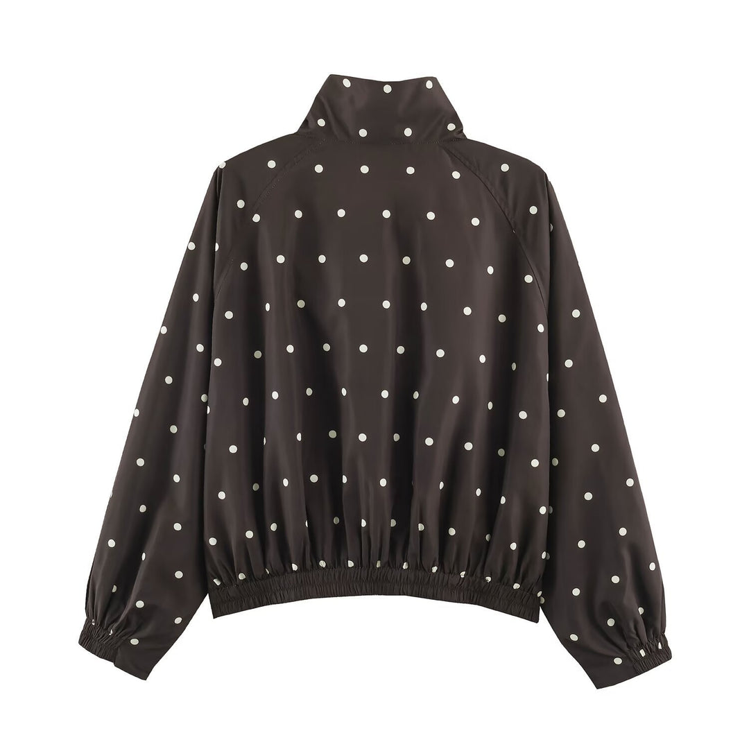 Damen Oversize-Windbreaker mit Tupfen-Print, hohem Stehkragen und elastischem Saum Echo Archiv