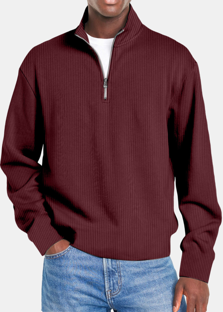 Herren nan gerippter Troyer-Pullover mit Halbzip und Stehkragen Echo Archiv