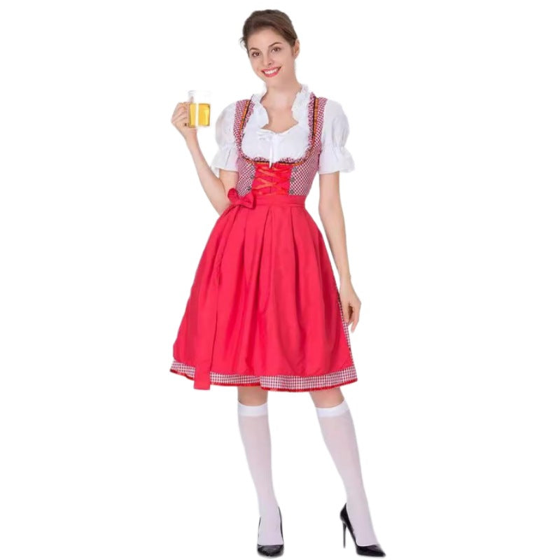 Damen nan traditionelles Oktoberfest Dirndl mit Rüschenbluse, geschnürtem Mieder und Schleifen-Schürze Echo Archiv