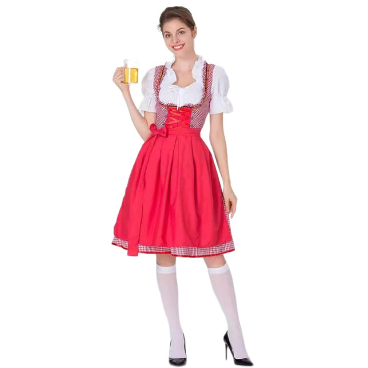 Damen nan traditionelles Oktoberfest Dirndl mit Rüschenbluse, geschnürtem Mieder und Schleifen-Schürze Echo Archiv
