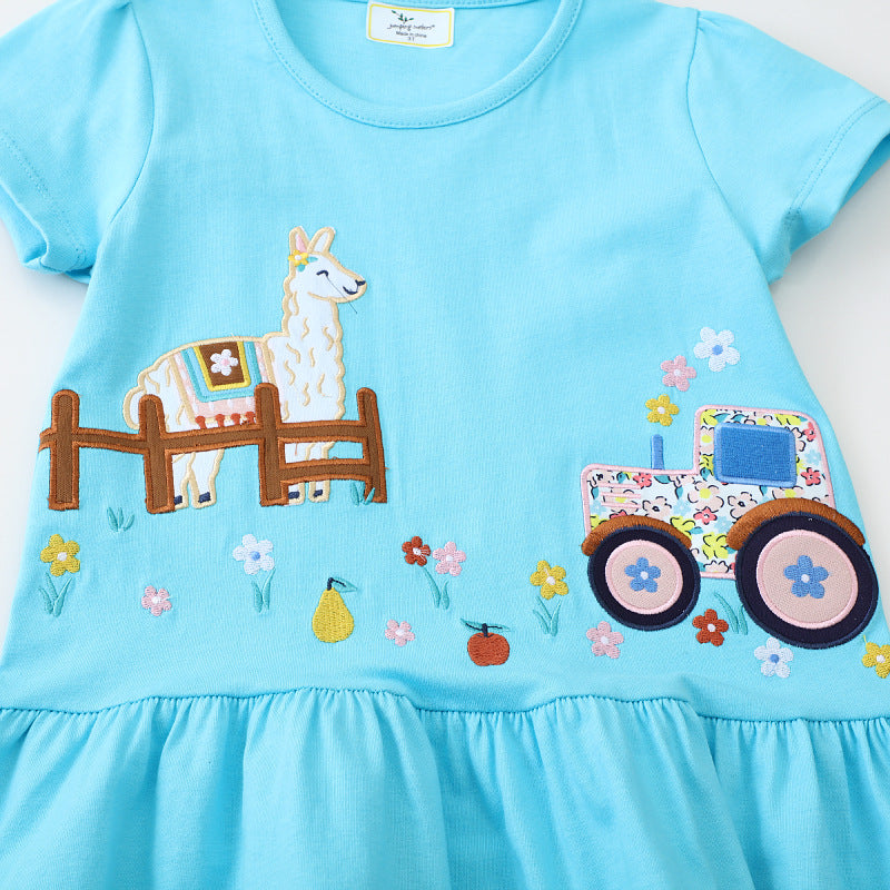 Mädchen Tüllkleid mit verspieltem Lama- und Traktor-Design Echo Archiv