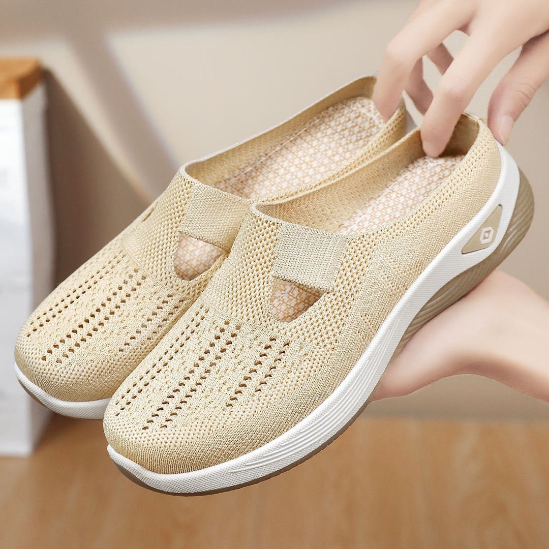 Damen nan atmungsaktive Strick-Slipper Clog mit seitlicher Cut-Out-Öffnung, dämpfender EVA- und PU-Zwischensohle Echo Archiv