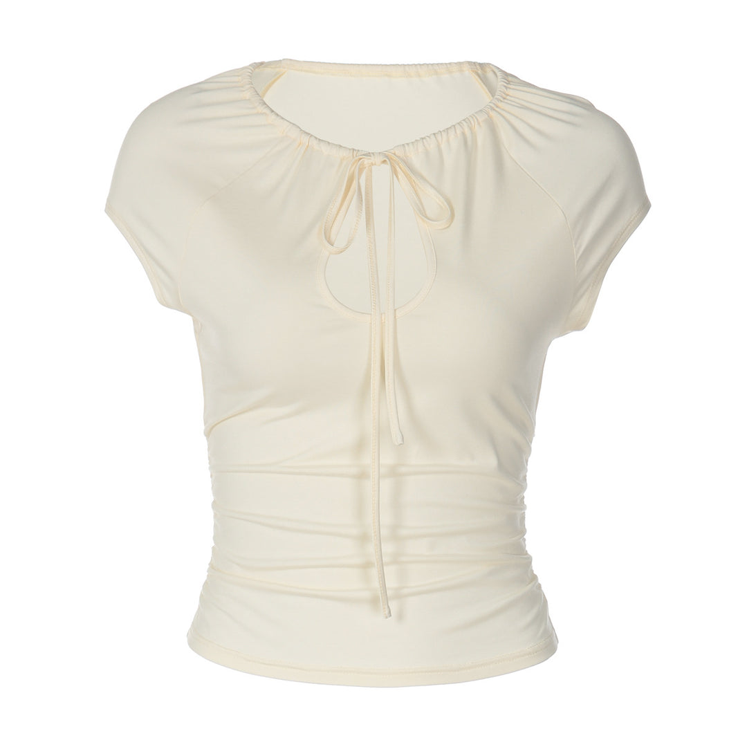 Damen figurbetontes Kurzarmshirt mit Dekolleté und Raffung Echo Archiv