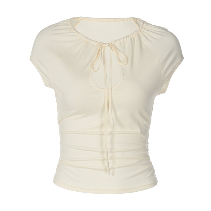 Damen figurbetontes Kurzarmshirt mit Dekolleté und Raffung Echo Archiv