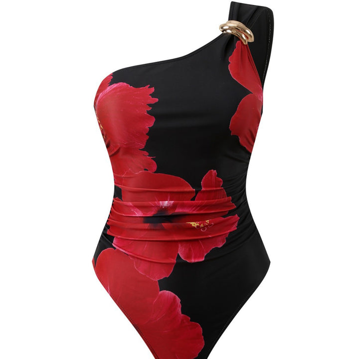 Damen Eleganter Einteiler mit asymmetrischem Schnitt und floralem Design Echo Archiv