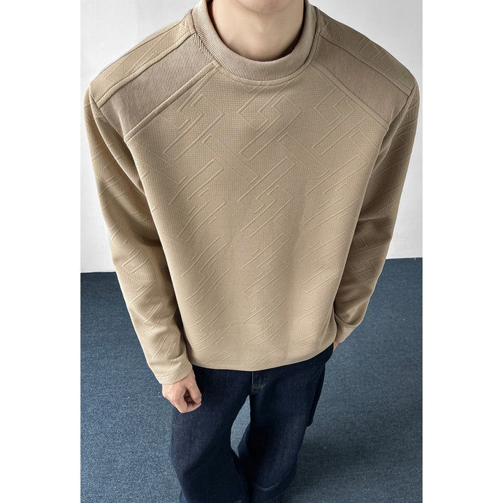 Herren Strukturiertes Langarmshirt mit Stehkragen und geometrischem Reliefmuster Echo Archiv