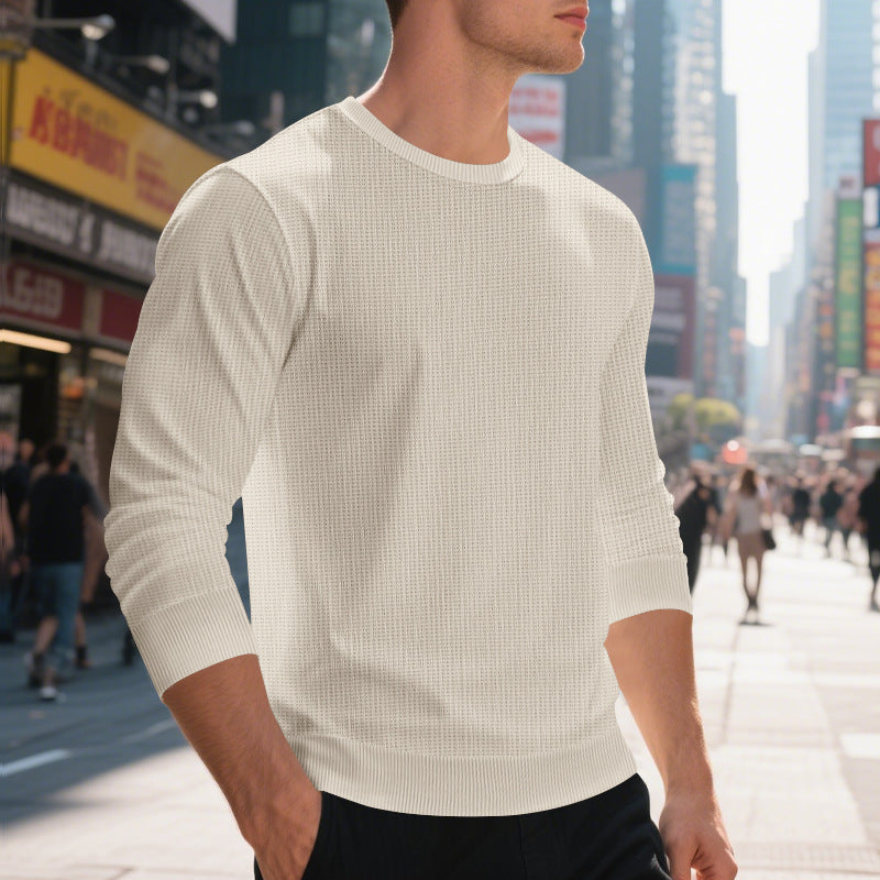 Herren modisches Struktur-Sweatshirt mit Rundhalsausschnitt und elastischen Bündchen Echoarchiv