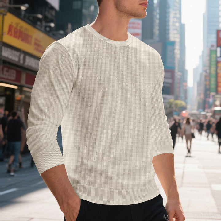 Herren modisches Struktur-Sweatshirt mit Rundhalsausschnitt und elastischen Bündchen Echoarchiv
