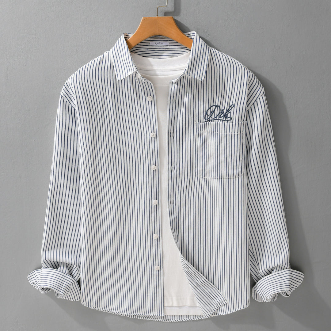 Herren Gestreiftes Overshirt‑Hemd mit Brusttasche und tonalem Logo‑Stick Echoarchiv
