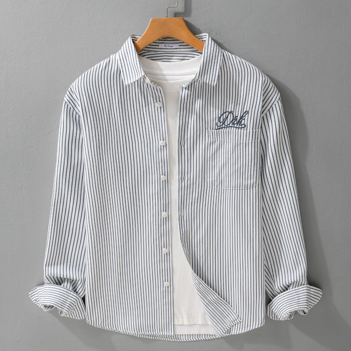 Herren Gestreiftes Overshirt‑Hemd mit Brusttasche und tonalem Logo‑Stick Echoarchiv