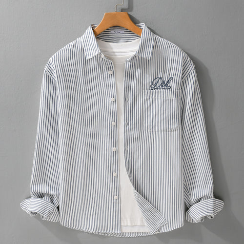 Herren Gestreiftes Overshirt‑Hemd mit Brusttasche und tonalem Logo‑Stick Echoarchiv