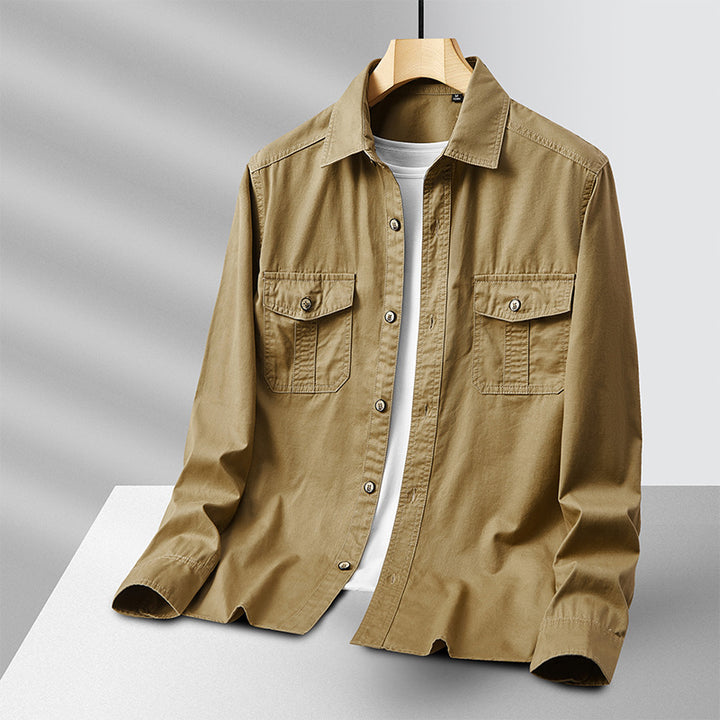 Herren leichte Baumwoll-Utility-Hemdjacke mit Pattentaschen und durchgehender Knopfleiste Echo Archiv