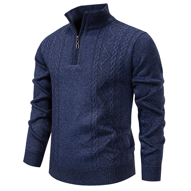 Herren nan gehobener Strickpullover mit Halbzip, Stehkragen und dekorativem Zopfmuster Echo Archiv
