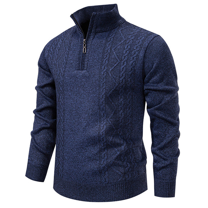Herren nan gehobener Strickpullover mit Halbzip, Stehkragen und dekorativem Zopfmuster Echo Archiv