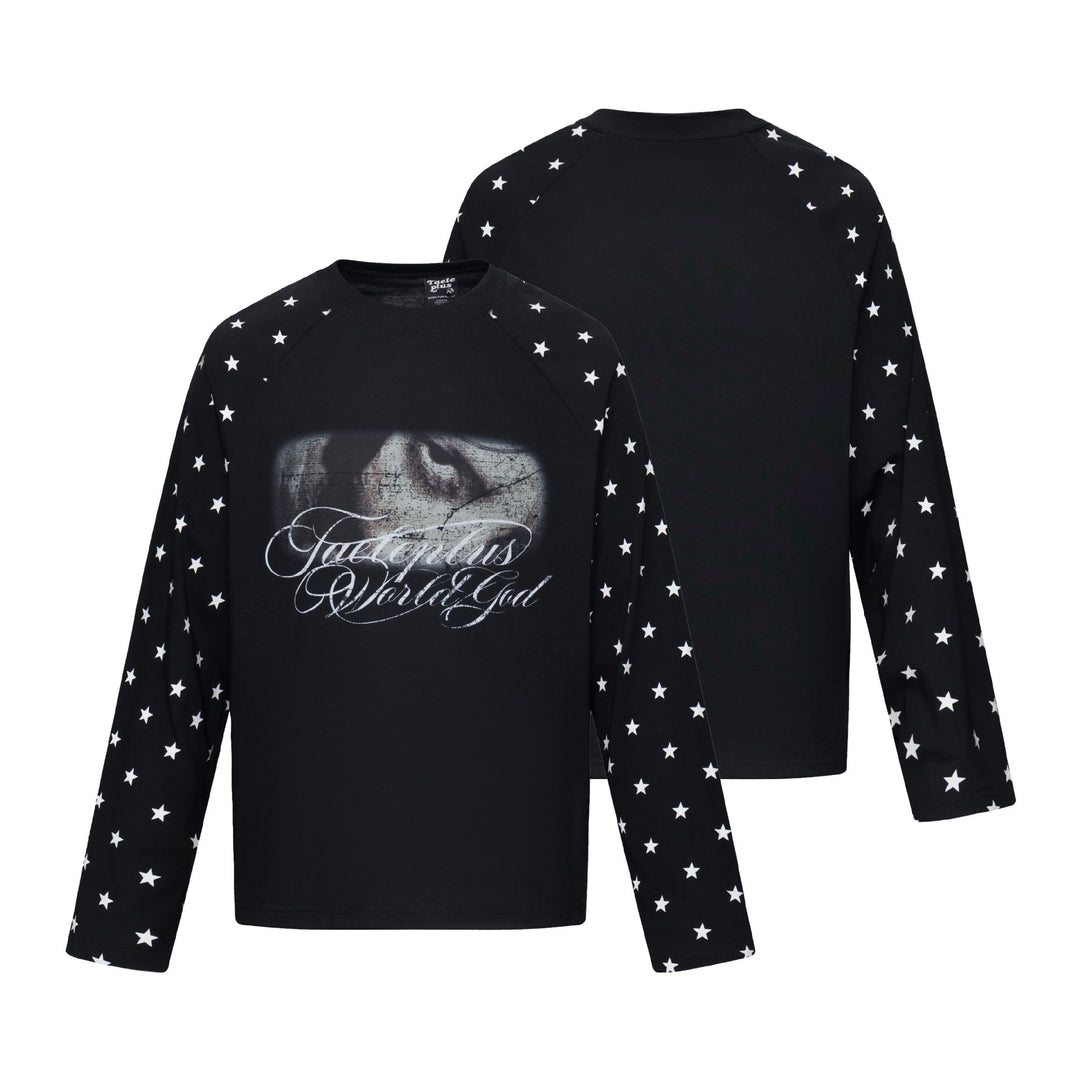 Unisex Langärmliges Sweatshirt mit Raglanärmeln, Stern-Printärmeln und Vintage-Grafik Echoarchiv