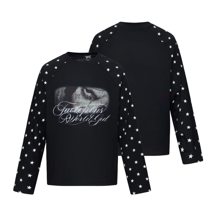 Unisex Langärmliges Sweatshirt mit Raglanärmeln, Stern-Printärmeln und Vintage-Grafik Echoarchiv