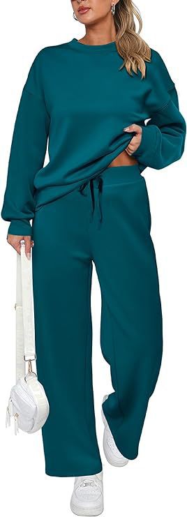 Damen zweiteiliges French-Terry Lounge-Set mit oversized Rundhals-Pullover und weitem Highwaist-Jogger – Avérine
