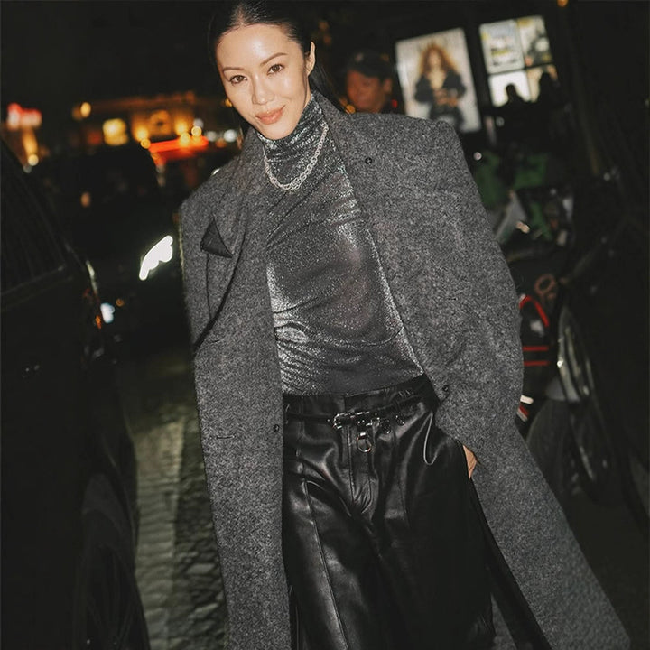 Damen Maxilanger Oversize-Wollmix-Mantel doppelreihig mit kastiger Silhouette und aufgesetzten Pattentaschen Echoarchiv