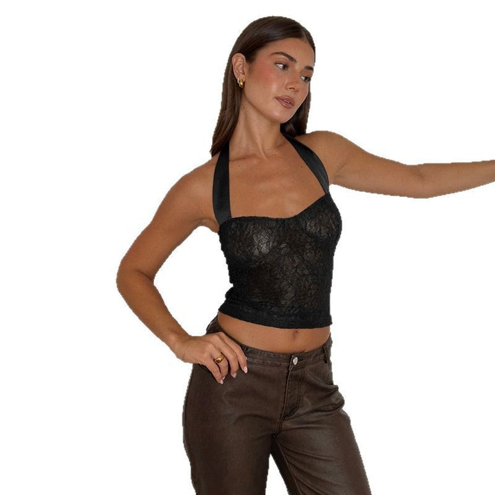 Damen Spitzen-Crop-Top mit schimmernden Trägern Echo Archiv