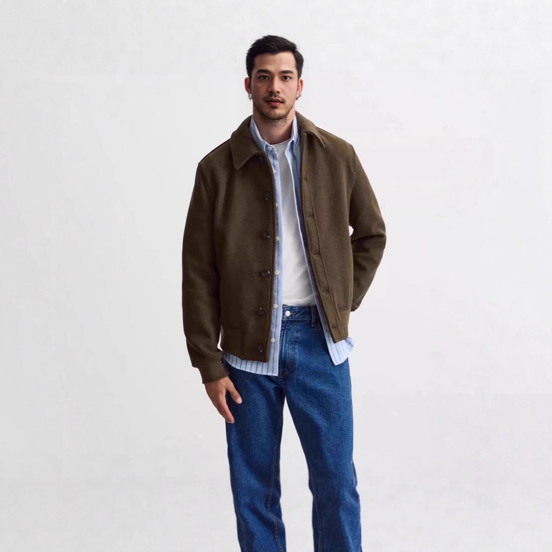 Herren Kurzblouson im Hemdjacken‑Stil aus Wollmix mit Rippbündchen Echo Archiv