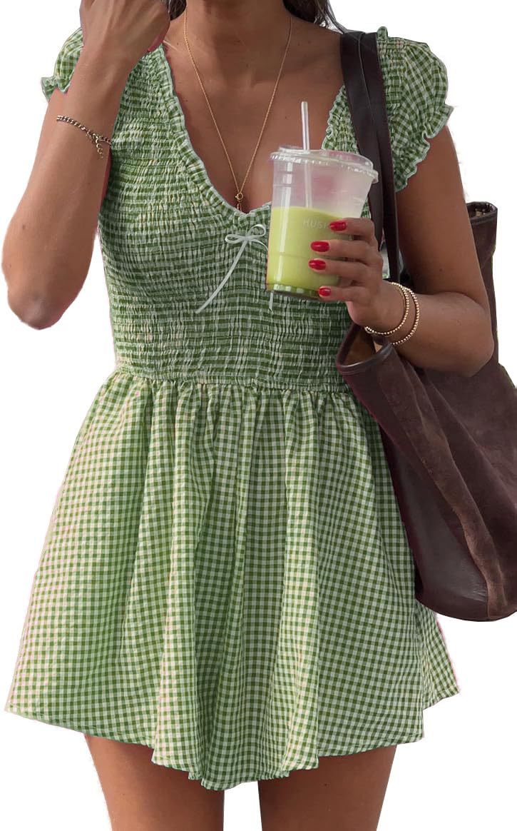 Damen Eingekräuseltes Kurzkleid mit V-Ausschnitt und Rüschendetails Echo Archiv