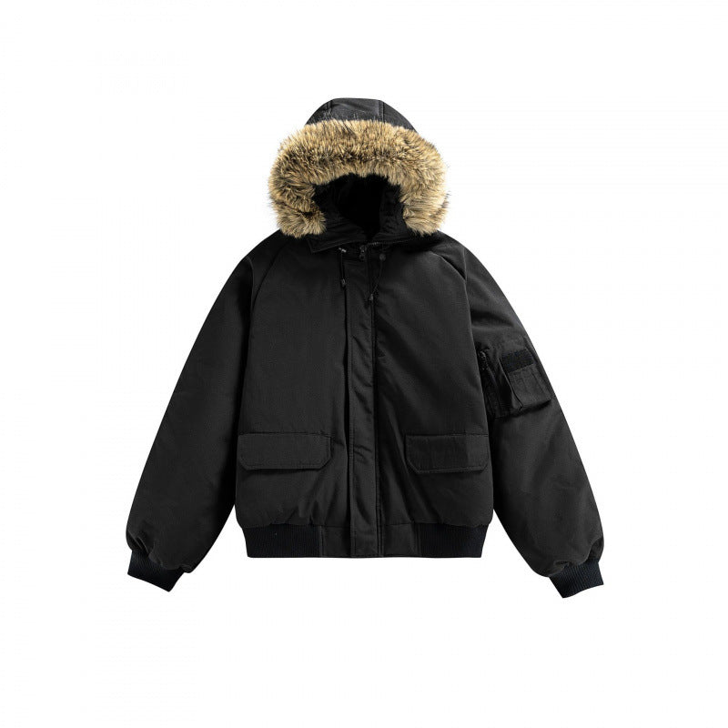Unisex Wattierte Bomberjacke mit Kunstfellkapuze, geripptem Saum und Utility-Taschen Echo Archiv