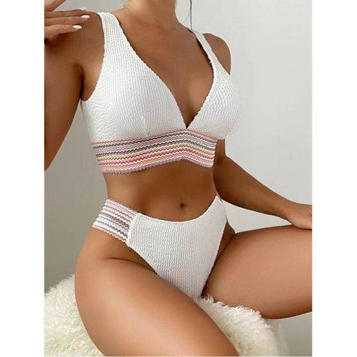 Damen Wellenmuster Bikini-Set mit tiefem V-Ausschnitt Echo Archiv