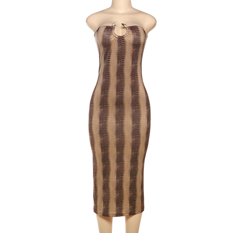 Damen Midikleid mit raffiniertem Schlangenprint und schulterfreiem Design Echo Archiv