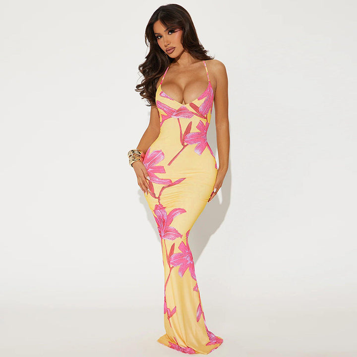 Damen Maxikleid mit Blumenmuster und schmalen Spaghettiträgern Echo Archiv