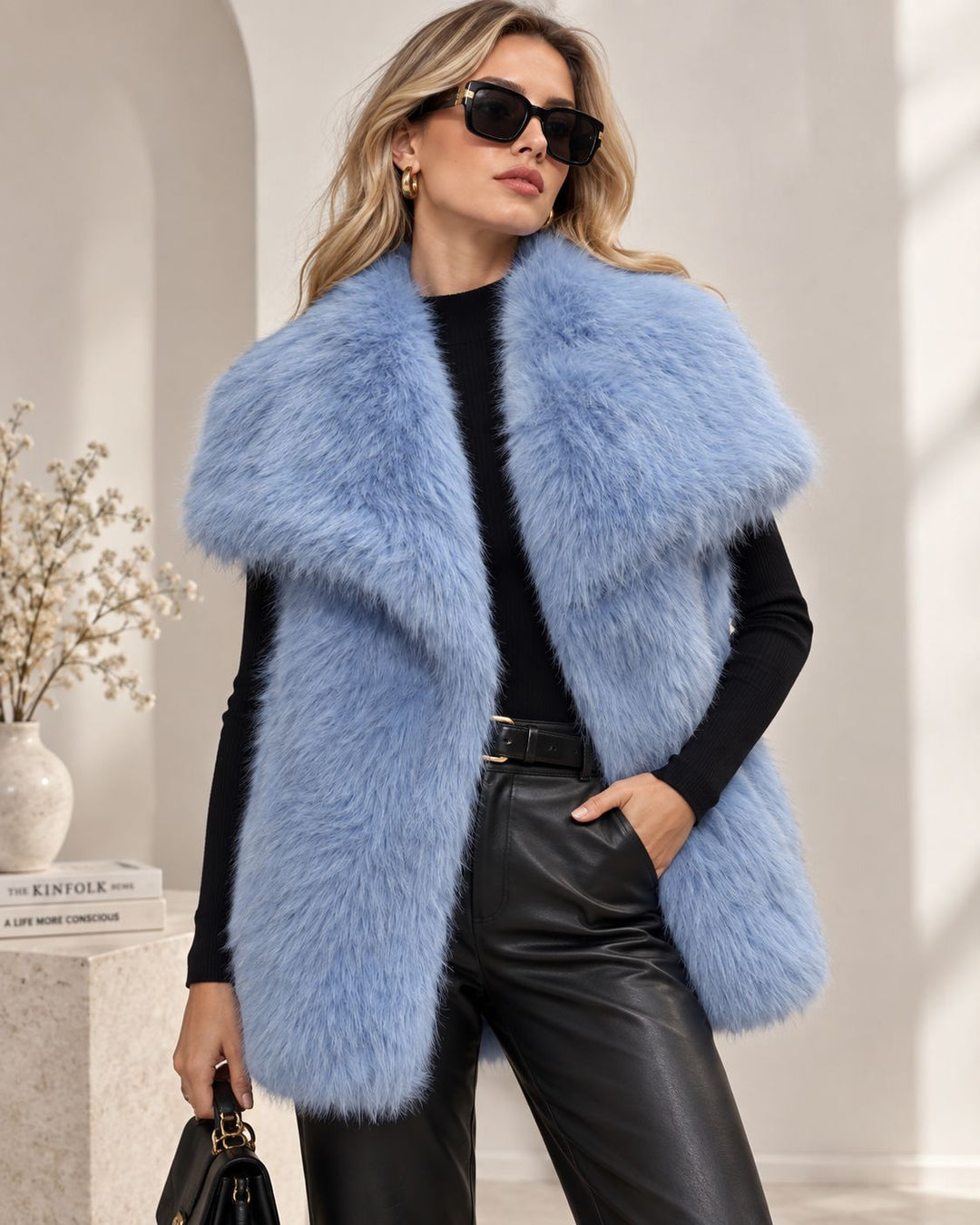 Damen Ärmellose Hochflor‑Kunstfellweste mit voluminösem Schalkragen und Eingrifftaschen Echo Archiv