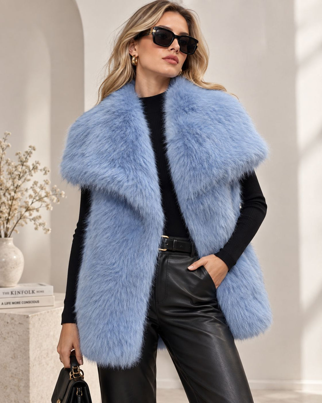 Damen Ärmellose Hochflor‑Kunstfellweste mit voluminösem Schalkragen und Eingrifftaschen Echo Archiv